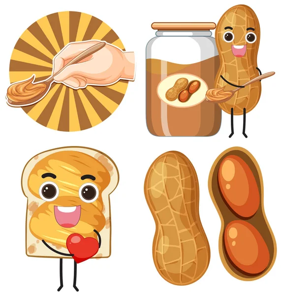 Peanut Butter Elements Icons Set Illustration - Stok Vektor