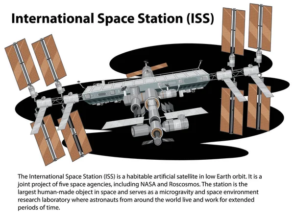 Estación Espacial Internacional Iss Con Ilustración Información — Archivo Imágenes Vectoriales