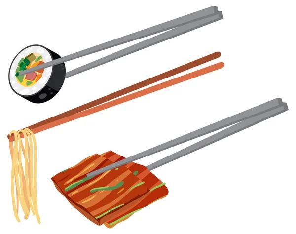 Set Diversi Alimenti Giapponesi Con Illustrazione Bacchette — Vettoriale Stock