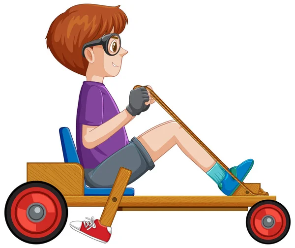 Αγόρι Οδήγηση Μπίλι Καλάθι Εικονογράφηση — Διανυσματικό Αρχείο