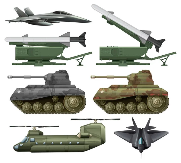 Ilustración Vehículos Militares Recolección Armas — Vector de stock