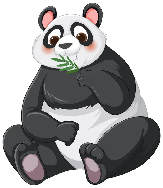 Panda Tecknad Äta Bambu Illustration — Stock vektor