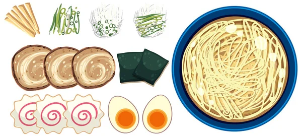 Japonés Ramen Noodles Ingredientes Ilustración — Archivo Imágenes Vectoriales