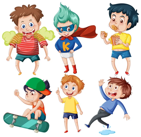 Set Simpatico Cartone Animato Personaggio Illustrazione — Vettoriale Stock