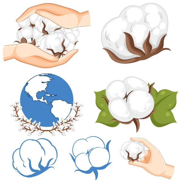 Set Cotton Isolated Cartoon Illustration — Vettoriale Stock