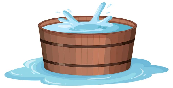 Wooden Bucket Water Splash Illustration — Stock Vector