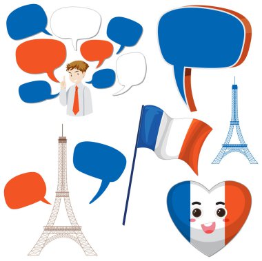 France icons set with speech bubbles illustration