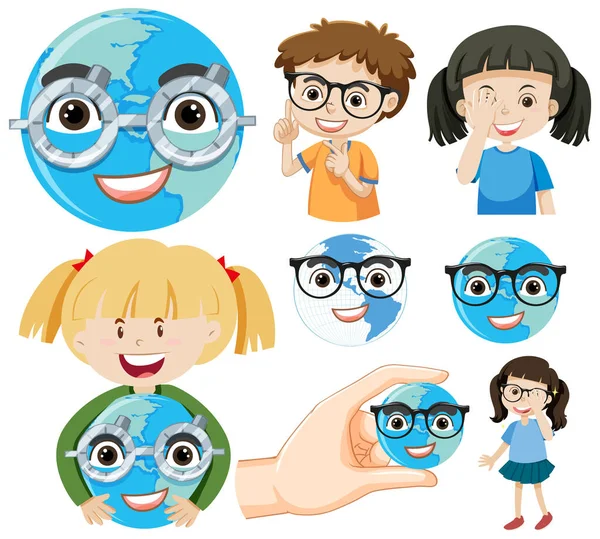 Conjunto Crianças Personagem Desenho Animado Com Olhos Questão Ilustração —  Vetores de Stock