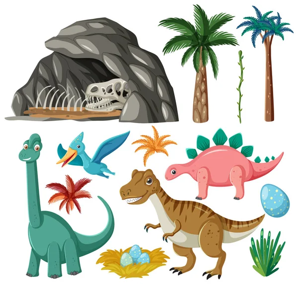 Dinosaures Éléments Naturels Illustration Collection Vectorielle — Image vectorielle