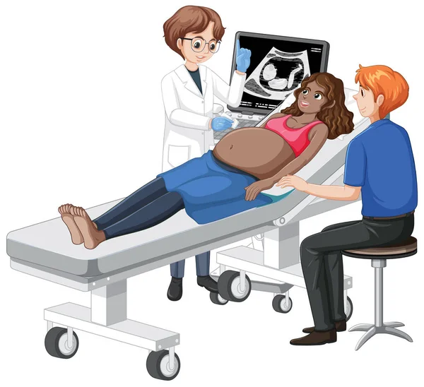 Doctor Doing Ultrasound Scan Pregnant Woman Illustration — Stockvector