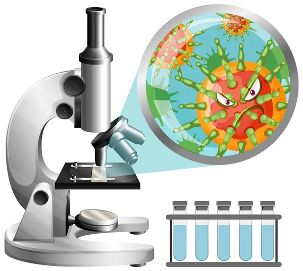 Μικροσκόπιο Που Εξετάζει Την Απεικόνιση Μικροβίων — Διανυσματικό Αρχείο
