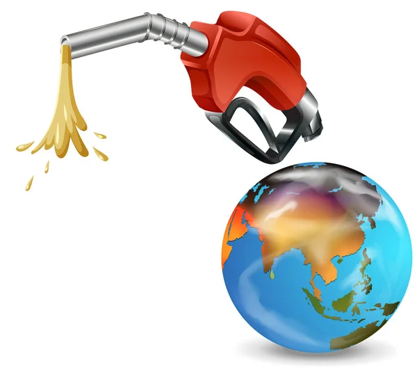 Tankdüse Benzin Und Erde Planet Auf Weißem Hintergrund Illustration — Stockvektor