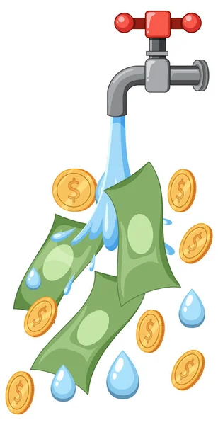Water Money Flowing Water Tap Illustration — Stock Vector