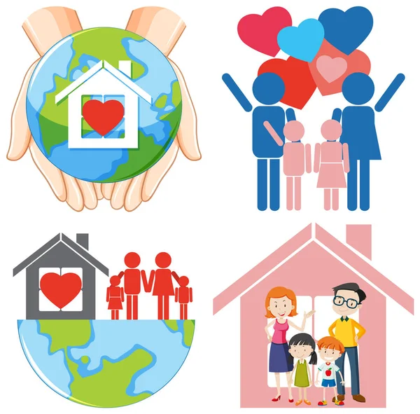 Σύνολο Ευτυχισμένη Οικογένεια Εικονογράφηση Λογότυπο — Διανυσματικό Αρχείο