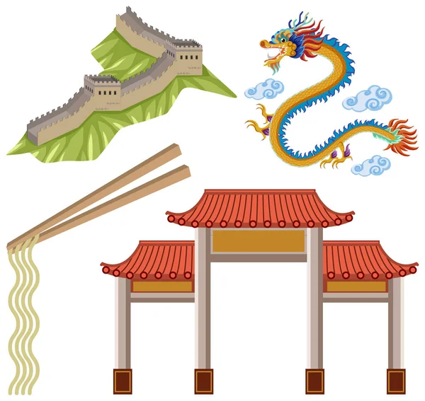 Set Ilustrații Simbolice Japoneze Chinezești — Vector de stoc
