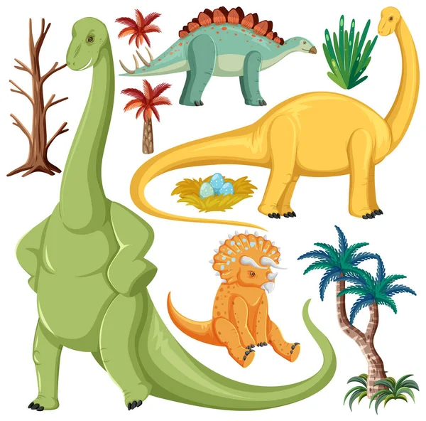 Dinossauro Elementos Natureza Ilustração Coleção Vetorial — Vetor de Stock