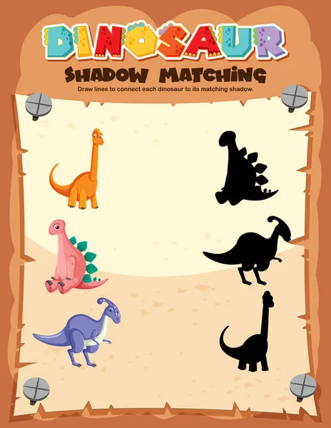 Dinosaur Shadow Matching Game Template Illustration — Stock Vector