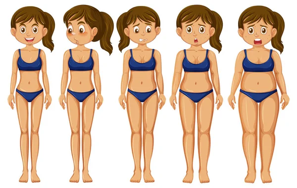 Front Und Seite Der Teenager Mädchen Körper Transformation Illustration — Stockvektor