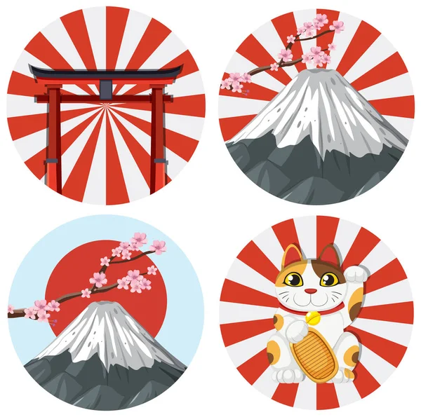 Conjunto Símbolo Sinal Japonês Ilustração — Vetor de Stock