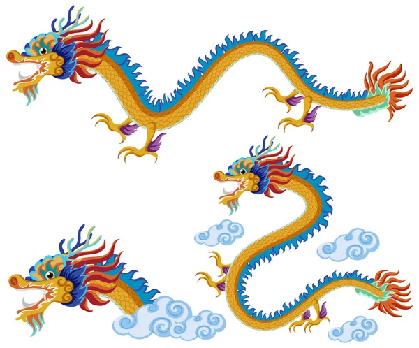 Ensemble Illustration Dessin Animé Dragon — Image vectorielle