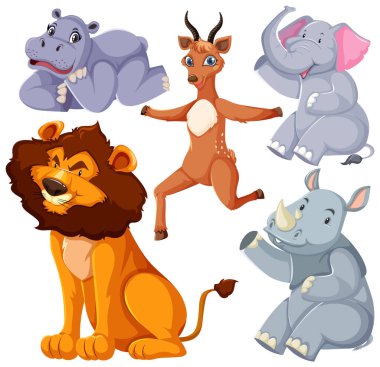 Set of cute animals cartoon character illustration