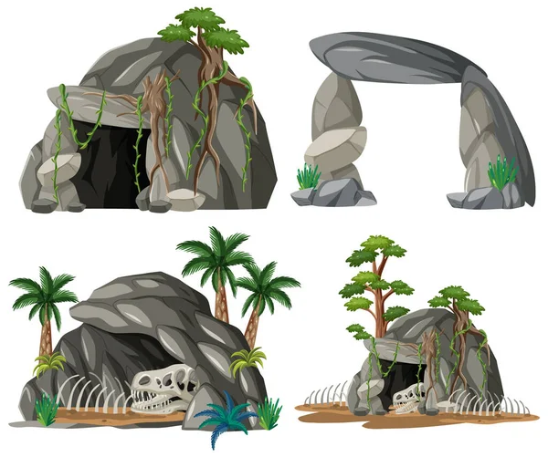 一套附有化石图解的石洞 — 图库矢量图片