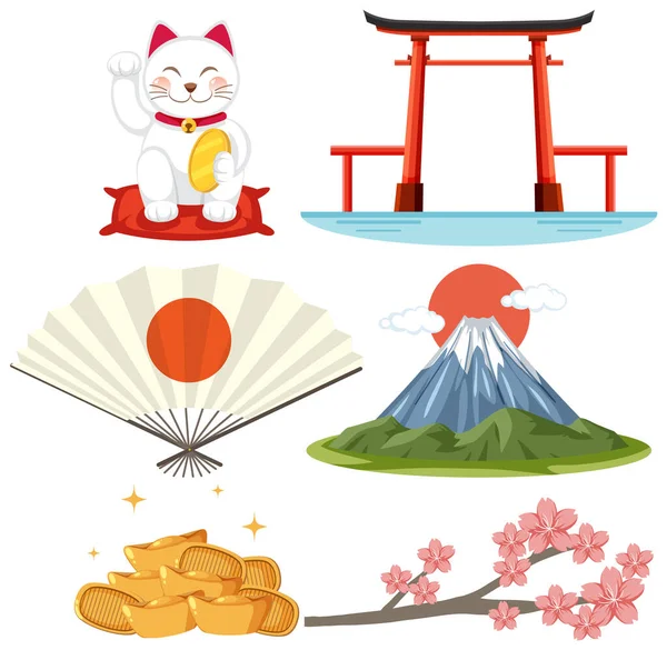 Conjunto Ilustração Símbolo Japonês — Vetor de Stock
