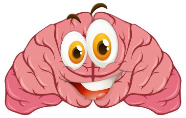 Cartoon human brain with facial expression illustration