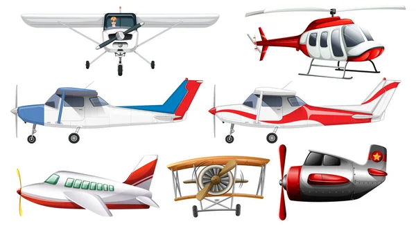 Conjunto Ilustración Diferentes Aviones Ligeros — Vector de stock