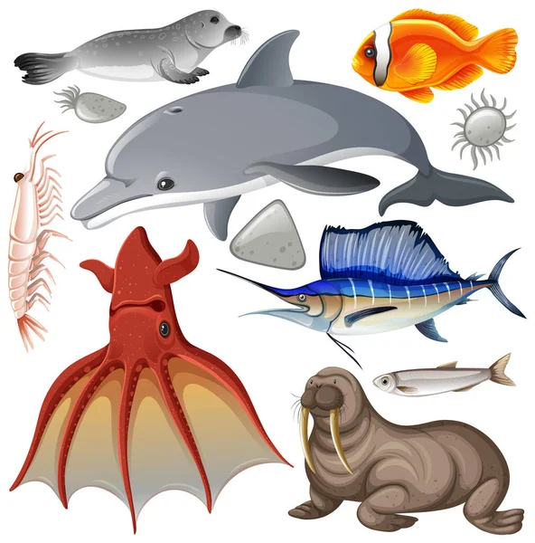 Raccolta Animali Marini Illustrazione Vettoriale — Vettoriale Stock