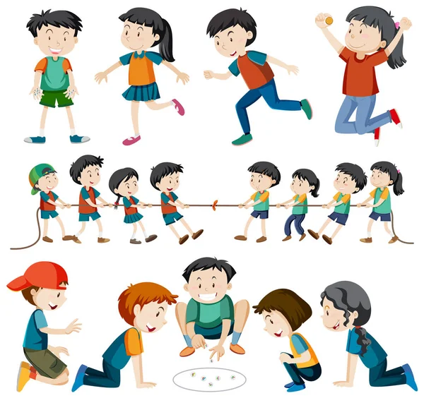 Playground Crianças Personagem Conjunto Ilustração — Vetor de Stock