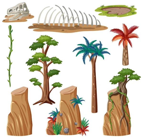 Prehistorická Ilustrace Stromové Rostlinné Vektorové Sady — Stockový vektor