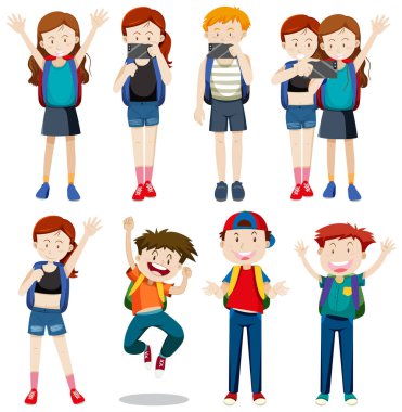 Oyuncu Karakterler ve Turizm Elementleri Vektör Koleksiyonu