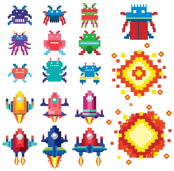 Set Pixel Game Monster Characters Illustration — Stock Vector