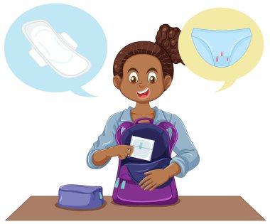A girl preparing pads on puberty health education illustration clipart