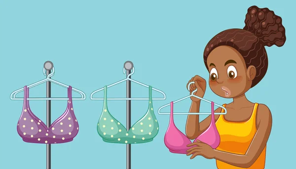 Afrikai Amerikai Tini Lány Első Melltartó Shopping Tapasztalat Illusztráció — Stock Vector