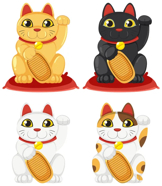 日本のセット招き猫イラスト — ストックベクタ