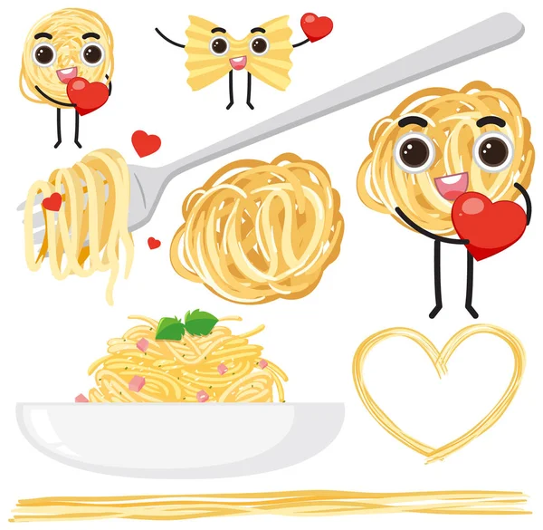 Set Illustrazione Cartone Animato Pasta — Vettoriale Stock