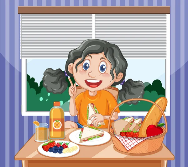 Cheerful Kid Enjoying Mealtime Illustration — Stock Vector