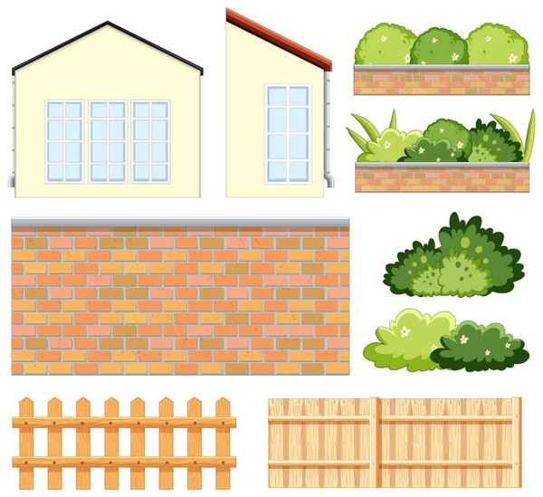 Conjunto Ilustración Elementos Jardín Para Hogar Aire Libre — Vector de stock