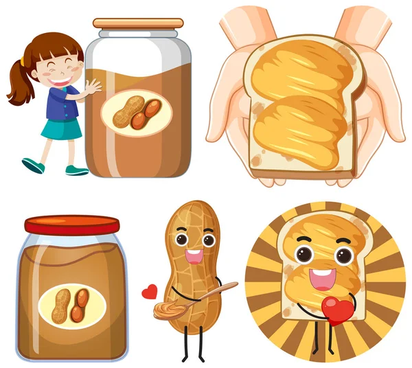 Peanut Butter Elements Icons Set Illustration - Stok Vektor