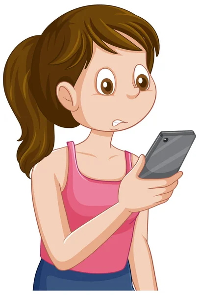 Une Fille Obsédée Par Son Téléphone Illustration — Image vectorielle
