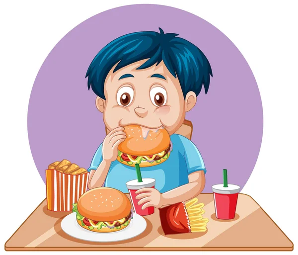 Glücklicher Junge Genießt Mahlzeit Illustration — Stockvektor