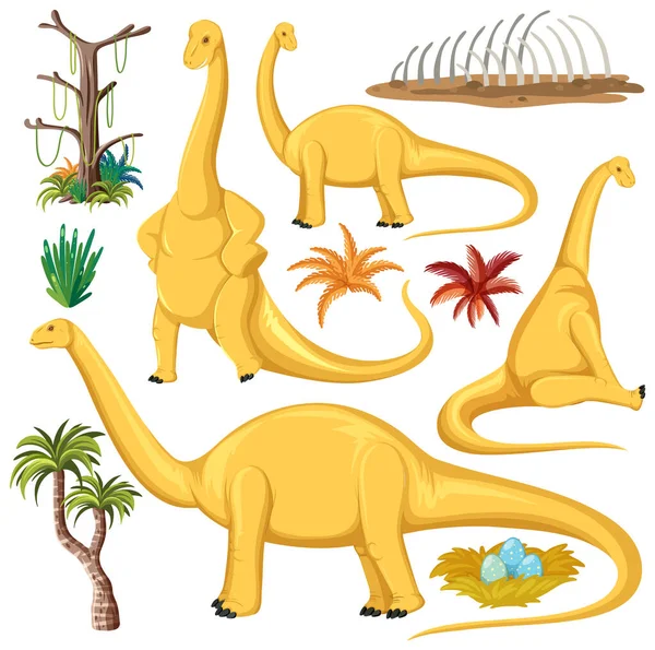 Dinosaurio Elementos Naturaleza Vector Collection Illustration — Archivo Imágenes Vectoriales