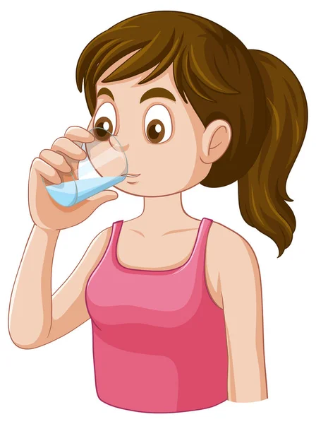 Pubertad Chica Beber Agua Ilustración — Vector de stock