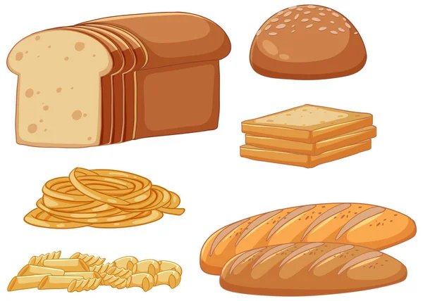 Vektor Set Dari Delicious Breads Ilustrasi - Stok Vektor