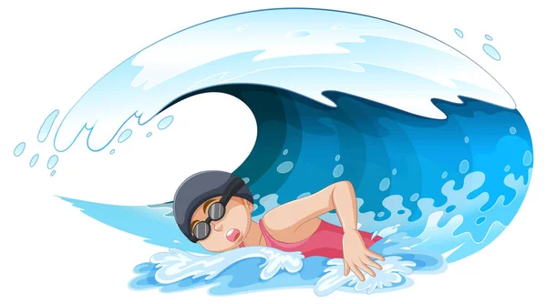 Puberteit Meisje Zwemmen Cartoon Karakter Illustratie — Stockvector