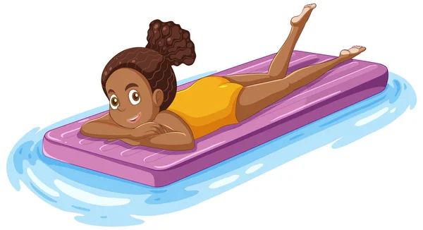 African American Girl Relaxing Inflatable Raft Illustration — Stock Vector