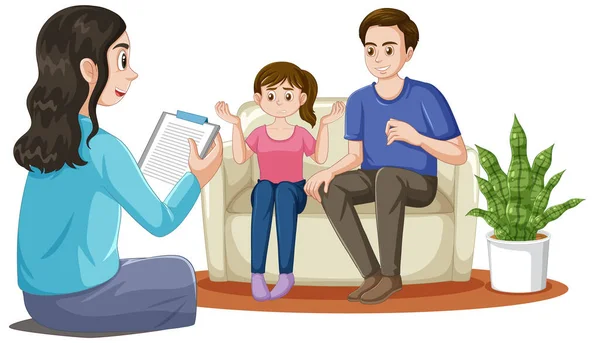 Eltern Und Tochter Besuch Bei Psychisch Kranken — Stockvektor