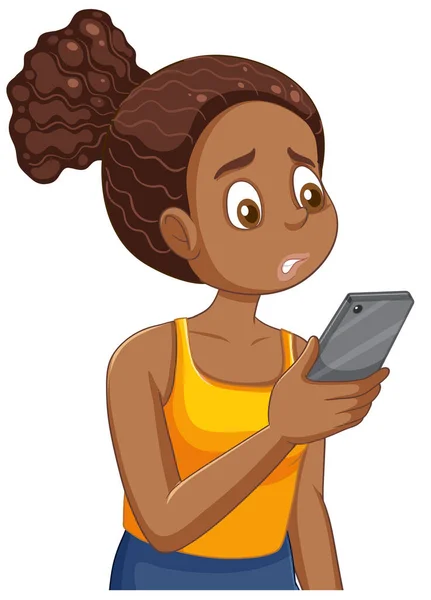 Puberty Girl Distracted Her Phone Illustration — Stock Vector